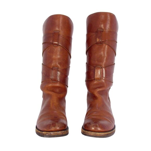 FRYE Veronica RARE Floral Hand-Tooled Embossed Leather Strappy Boots Women's 8 - Picture 4 of 13
